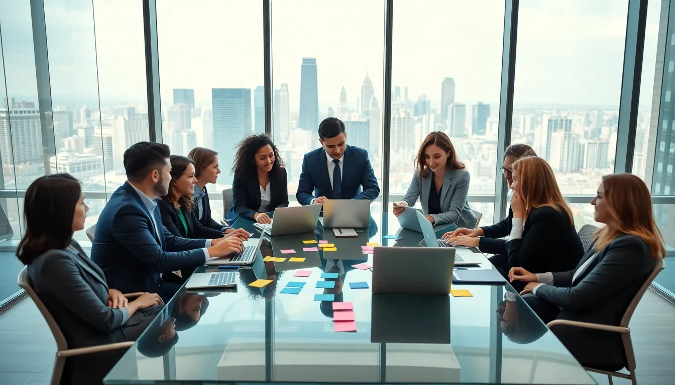 diverse professionals collaborating in a modern office setting.