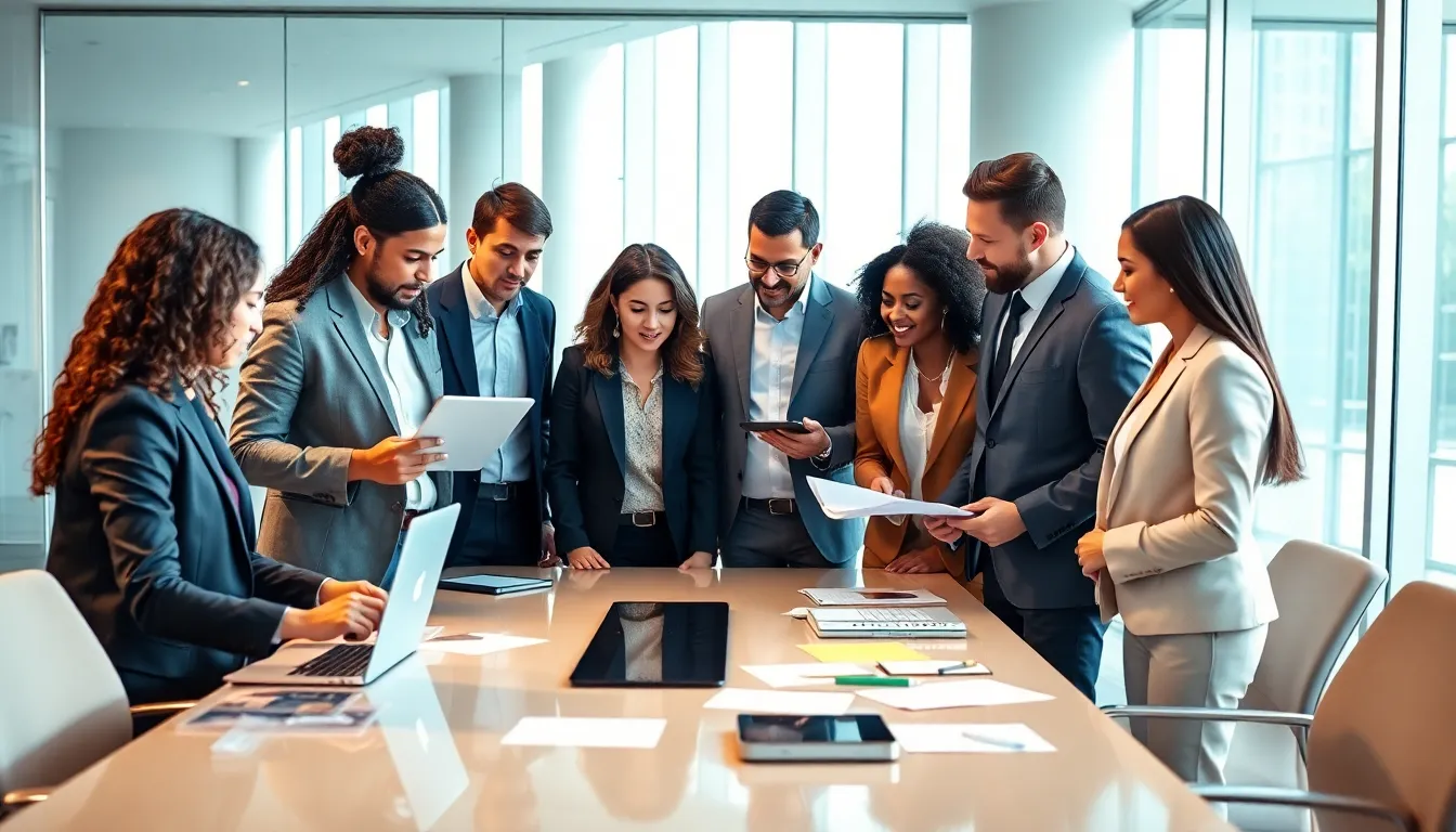 diverse team collaborating on growth mindset in a modern office.