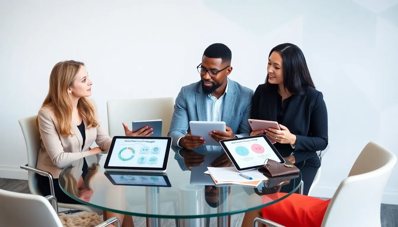 professionals discussing relationship dynamics in a modern office.