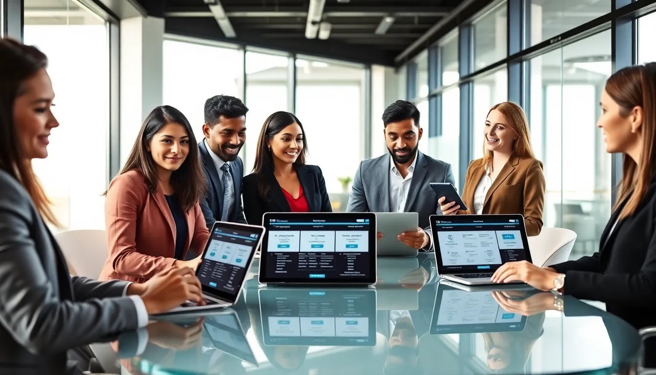 diverse team discussing staffing solutions in a modern office.